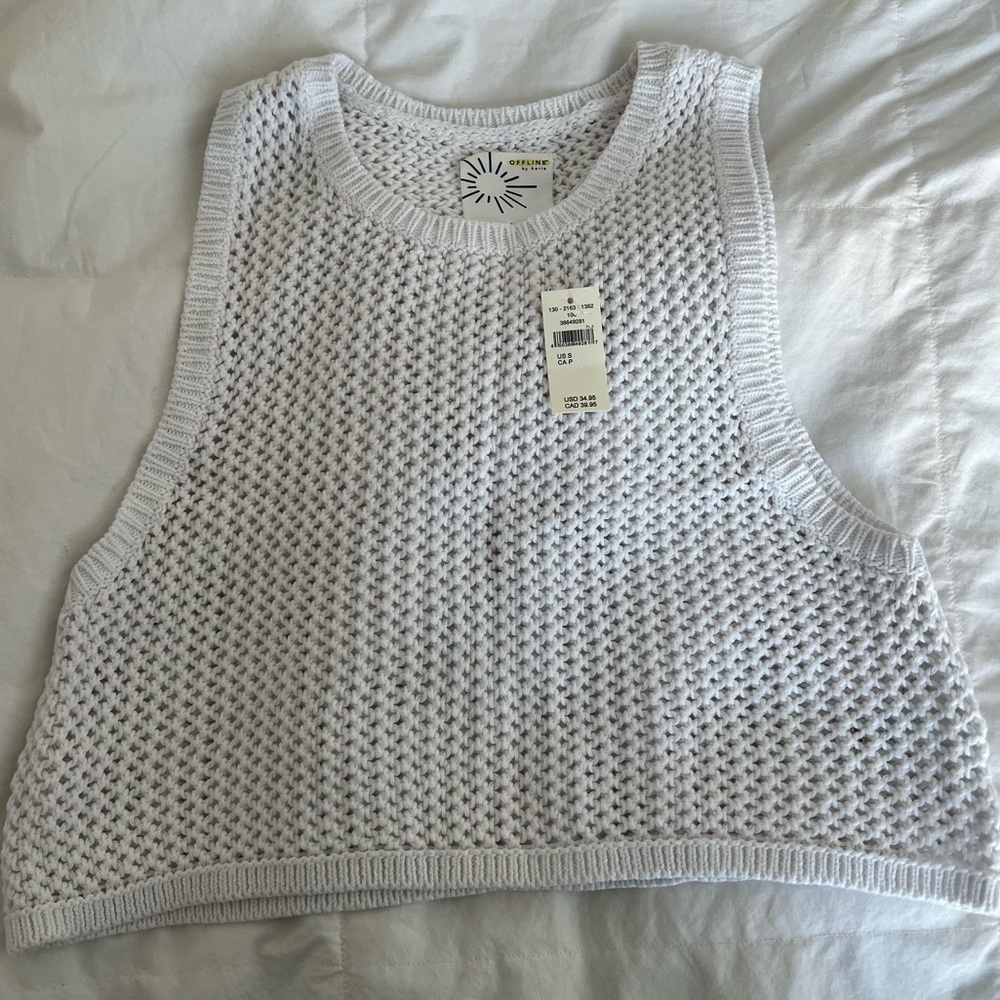 NWT Aerie Open Knit Crochet Crop Top in White Size S